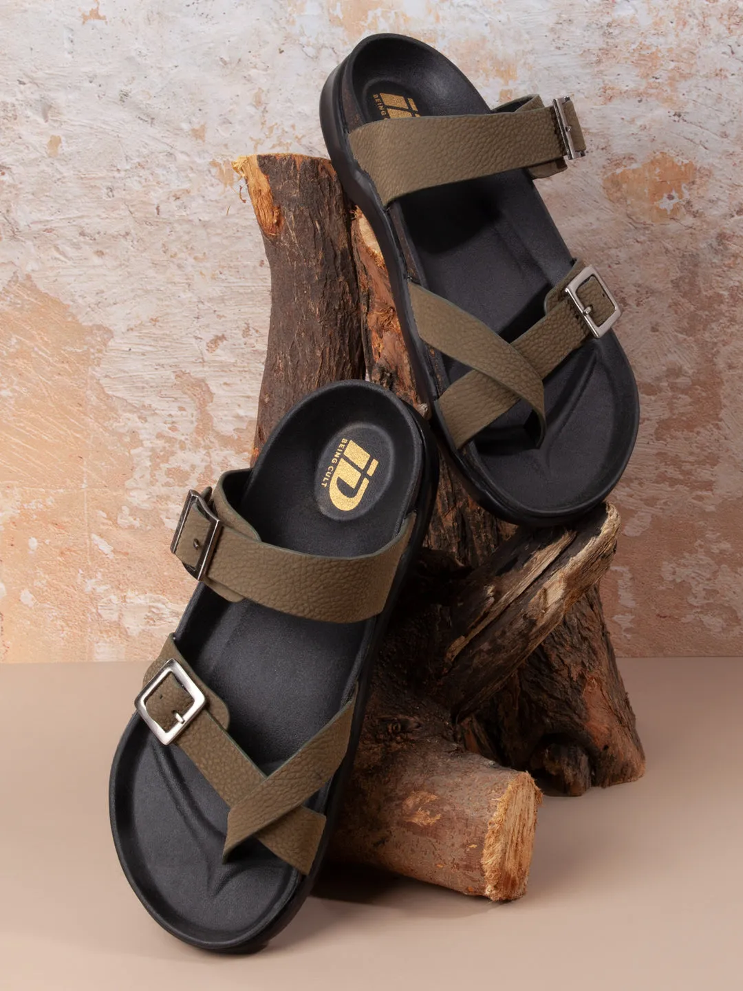 Men's Olive Strap Sandals (ID4270)