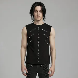 Men's Punk Mesh Splice Nailed Straps Tank Top