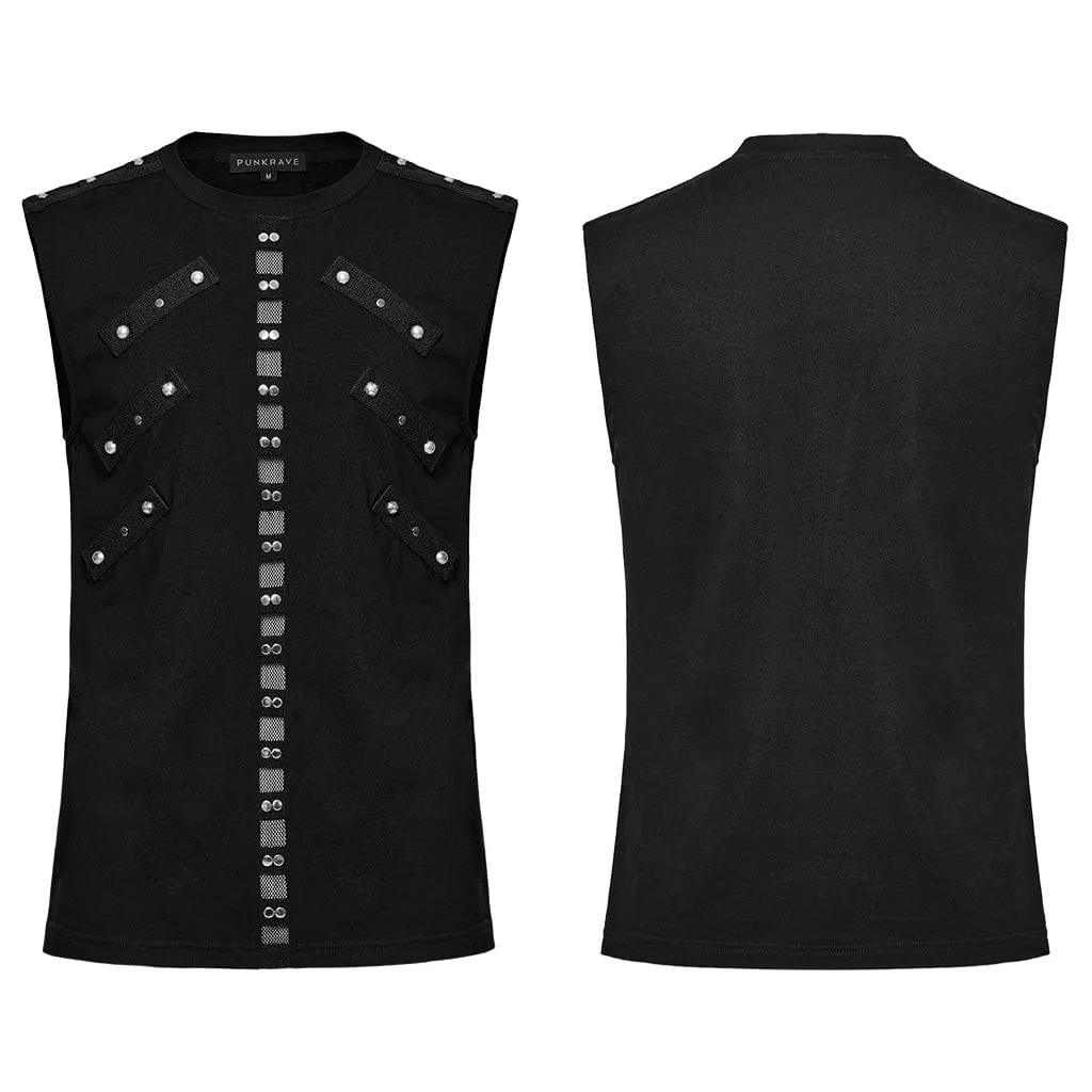 Men's Punk Mesh Splice Nailed Straps Tank Top