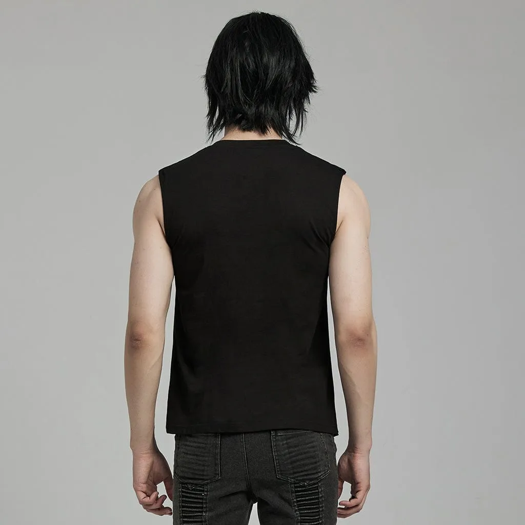 Men's Punk Mesh Splice Nailed Straps Tank Top
