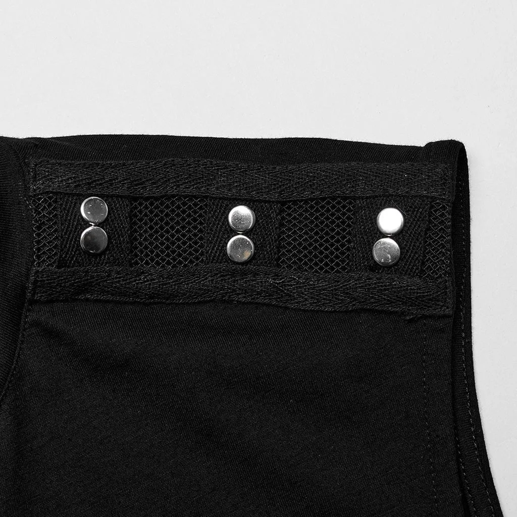 Men's Punk Mesh Splice Nailed Straps Tank Top