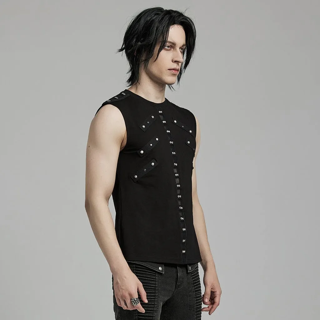 Men's Punk Mesh Splice Nailed Straps Tank Top