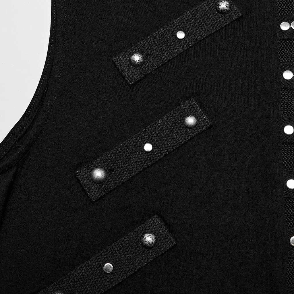Men's Punk Mesh Splice Nailed Straps Tank Top