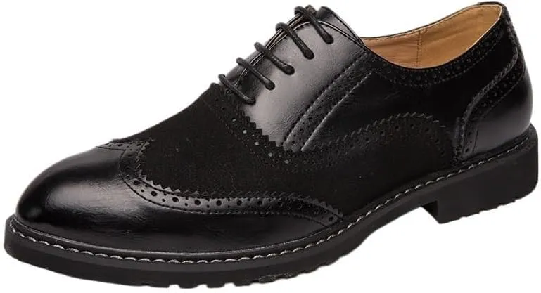 Mens Retro Business Casual Shoes, Low Work Leather Shoes, Patchwork Brogue Embossed Oxford Comfortable Classic for Office