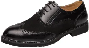 Mens Retro Business Casual Shoes, Low Work Leather Shoes, Patchwork Brogue Embossed Oxford Comfortable Classic for Office