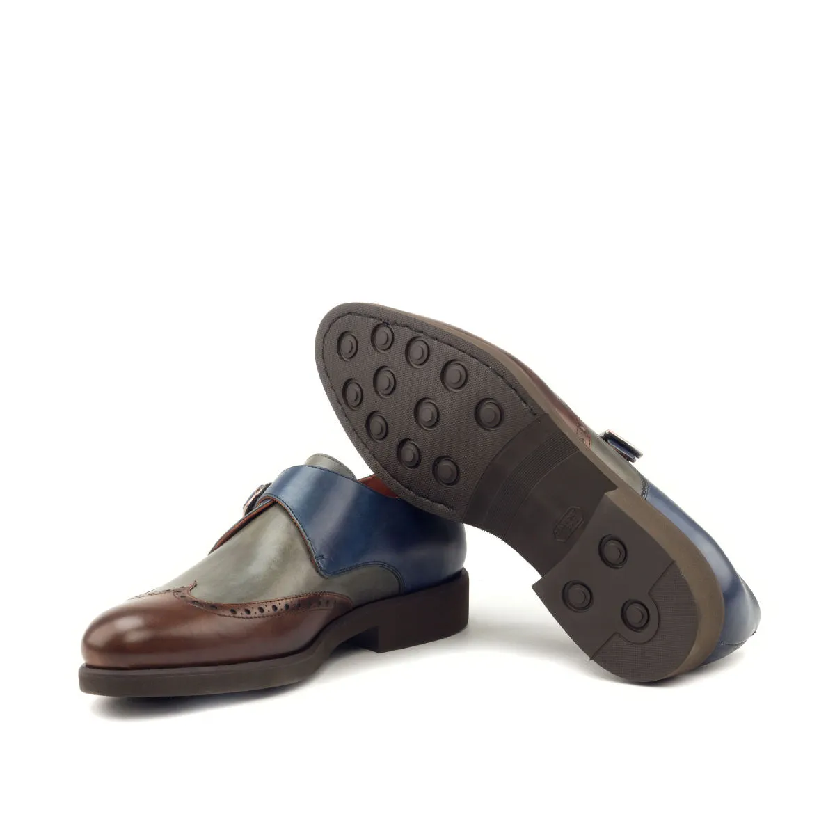 Men's Single Monk Leather Shoes Wide Plus Size Grey Brown 2881
