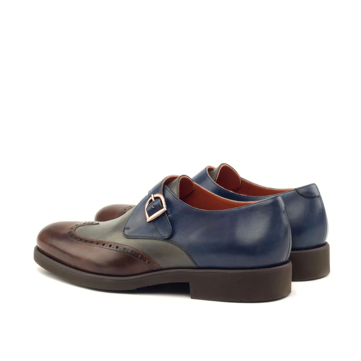 Men's Single Monk Leather Shoes Wide Plus Size Grey Brown 2881