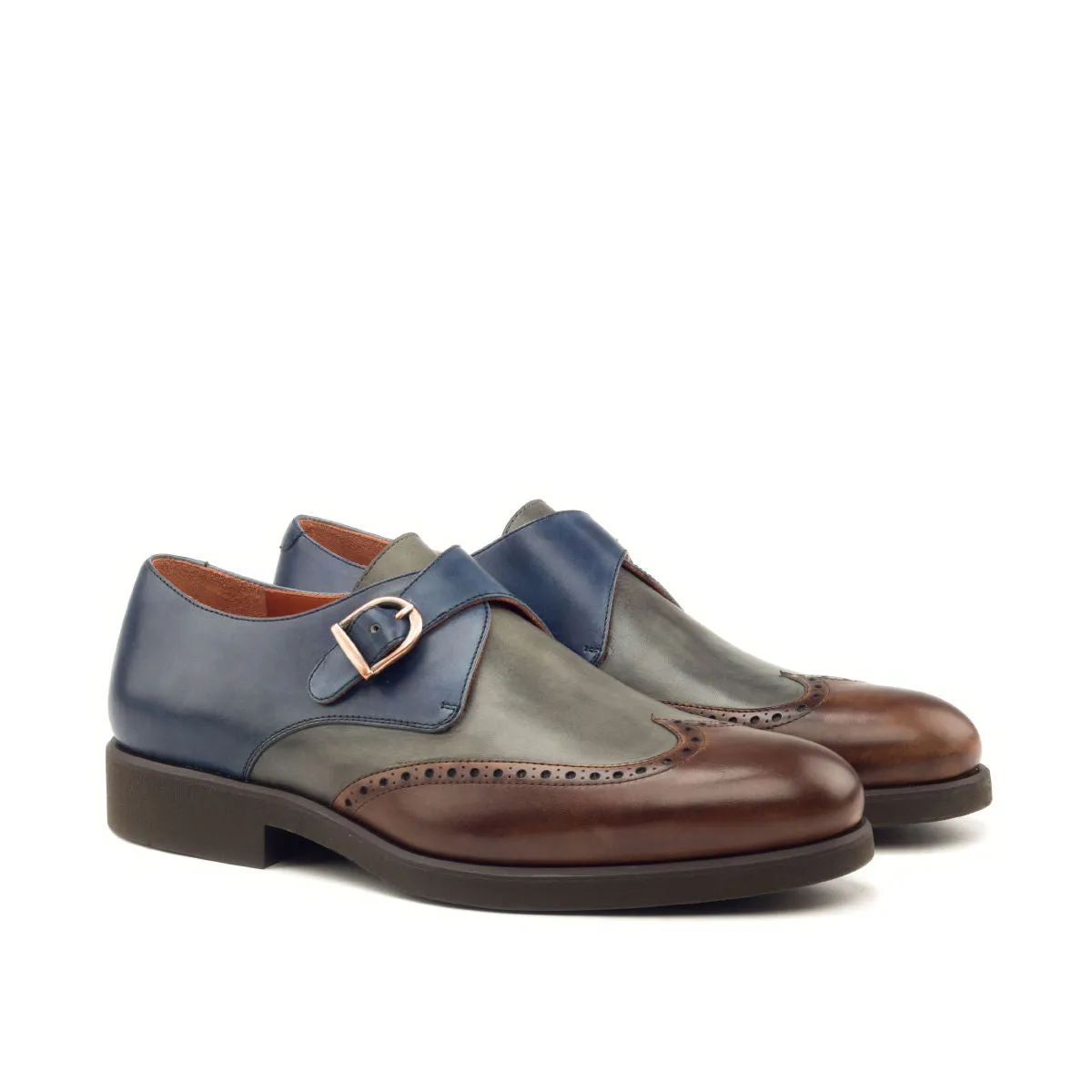 Men's Single Monk Leather Shoes Wide Plus Size Grey Brown 2881