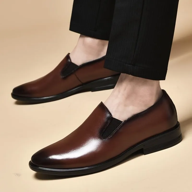 Men's Slip On Wingtip Oxford Shoes Lightweight Formal Leather Shoes Fashion Dress Sneakers Business Casual Derby Shoe for Men(Brown,9)
