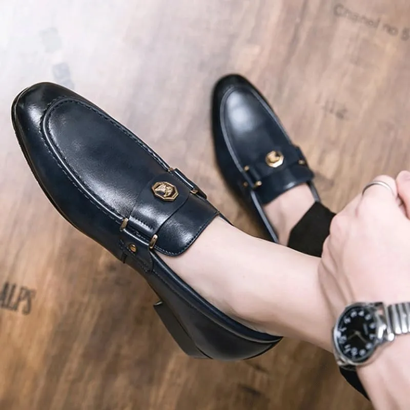 Men's Solid Colour Vintage Slip On Penny Loafer Shoes Daily Non-Slip Low Block Heel Casual Shoes for Business Office & Casual