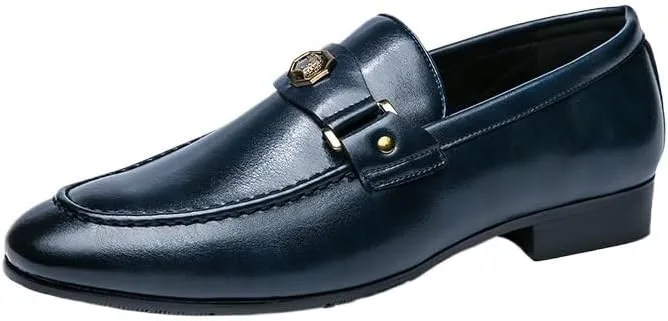 Men's Solid Colour Vintage Slip On Penny Loafer Shoes Daily Non-Slip Low Block Heel Casual Shoes for Business Office & Casual