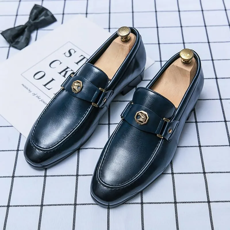 Men's Solid Colour Vintage Slip On Penny Loafer Shoes Daily Non-Slip Low Block Heel Casual Shoes for Business Office & Casual