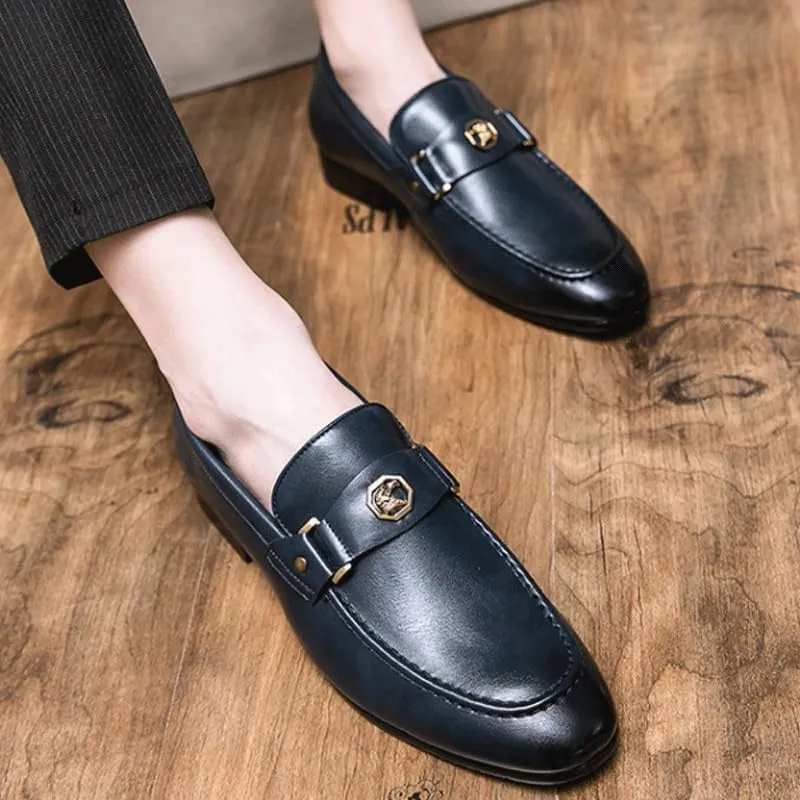 Men's Solid Colour Vintage Slip On Penny Loafer Shoes Daily Non-Slip Low Block Heel Casual Shoes for Business Office & Casual