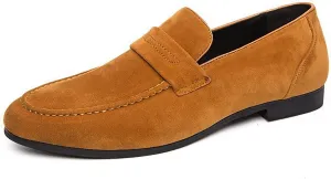 Men's Suede Handmade Low Heel Loafers Fashion Lightweight Round Toe Slip-On Flat Dress Mocassins Leisure Driving Business Penny Loafer