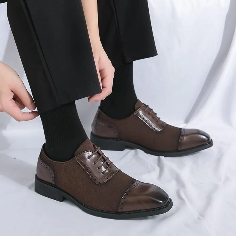 Mens Suede Leather Classic Lace Up Oxford Shoes Men's Wingtip Dress Shoes Non Slip Business Derby Shoes for Men