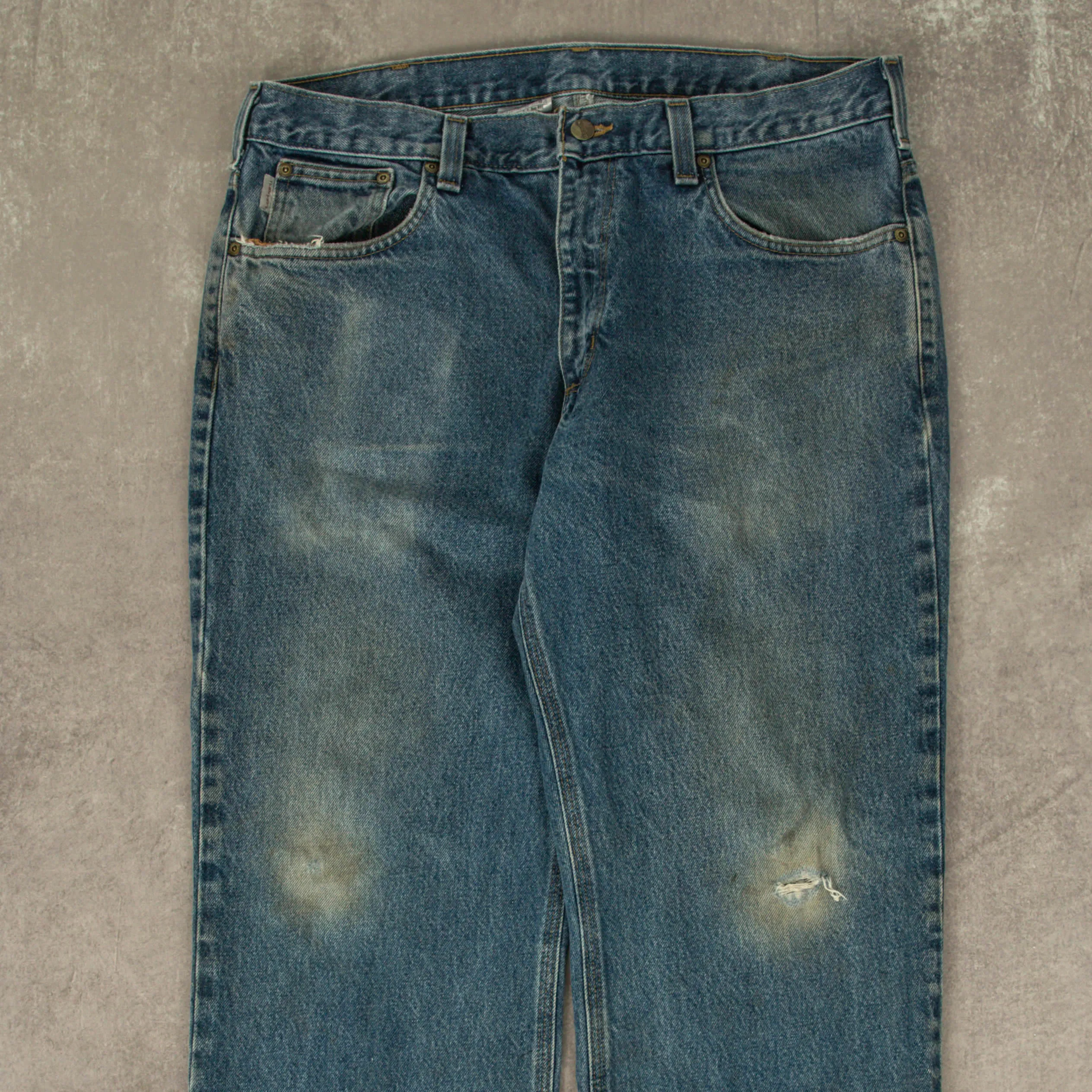 MEN'S VINTAGE CARHARTT DISTRESSED RELAXED DENIM JEANS - W36 X L30