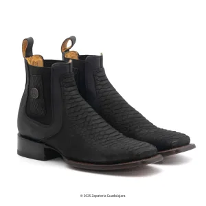 MEN'S WIDE SQUARE TOE FAUX PYTHON TRIBUTE BLACK LEATHER BOOT -H42R6305