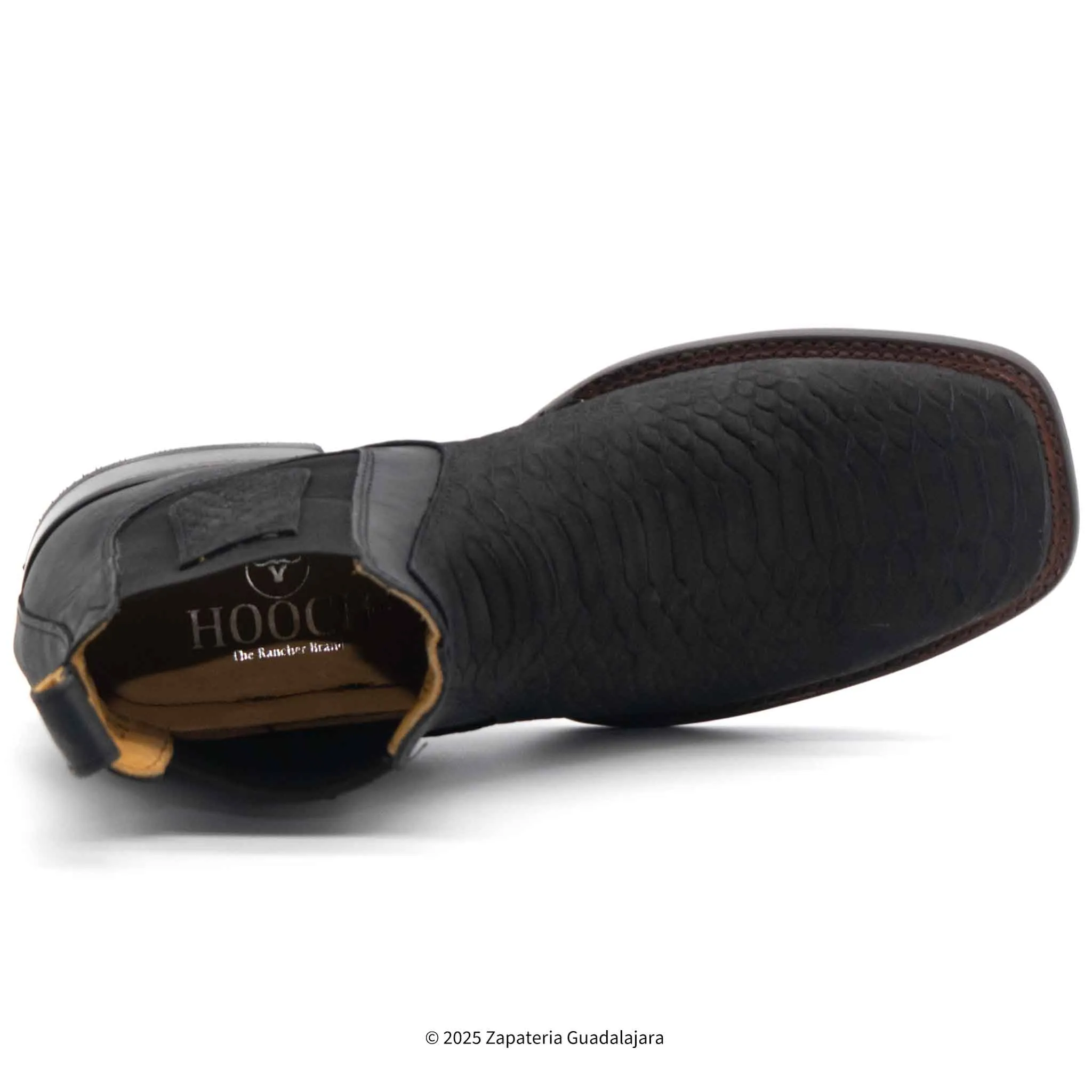 MEN'S WIDE SQUARE TOE FAUX PYTHON TRIBUTE BLACK LEATHER BOOT -H42R6305