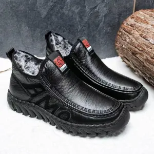 Men's Winter Leather Boots Natural Wool Warm Waterproof Snow Boots