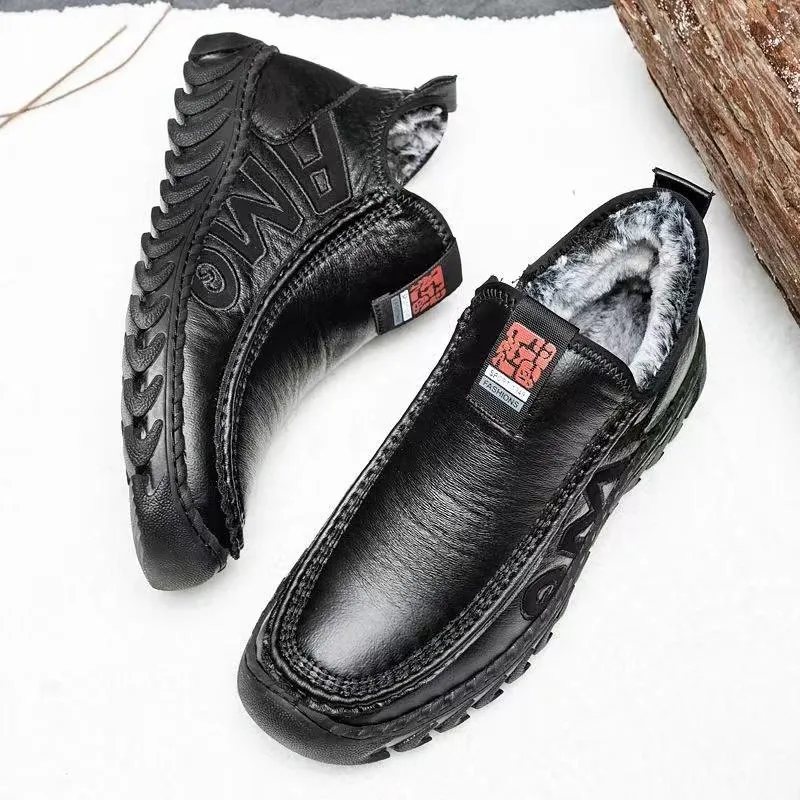 Men's Winter Leather Boots Natural Wool Warm Waterproof Snow Boots