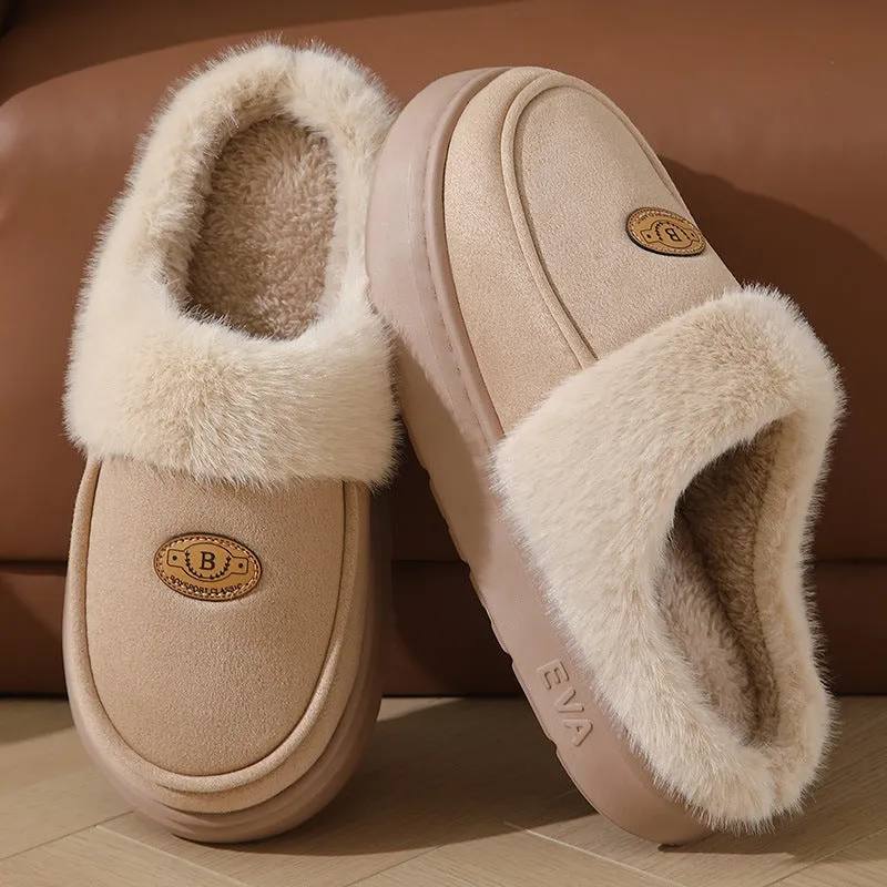 Men's Winter Plush Slippers – Warm Suede, Non-slip Indoor House Shoes