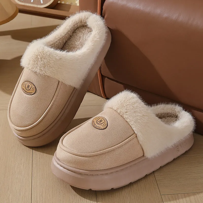 Men's Winter Plush Slippers – Warm Suede, Non-slip Indoor House Shoes