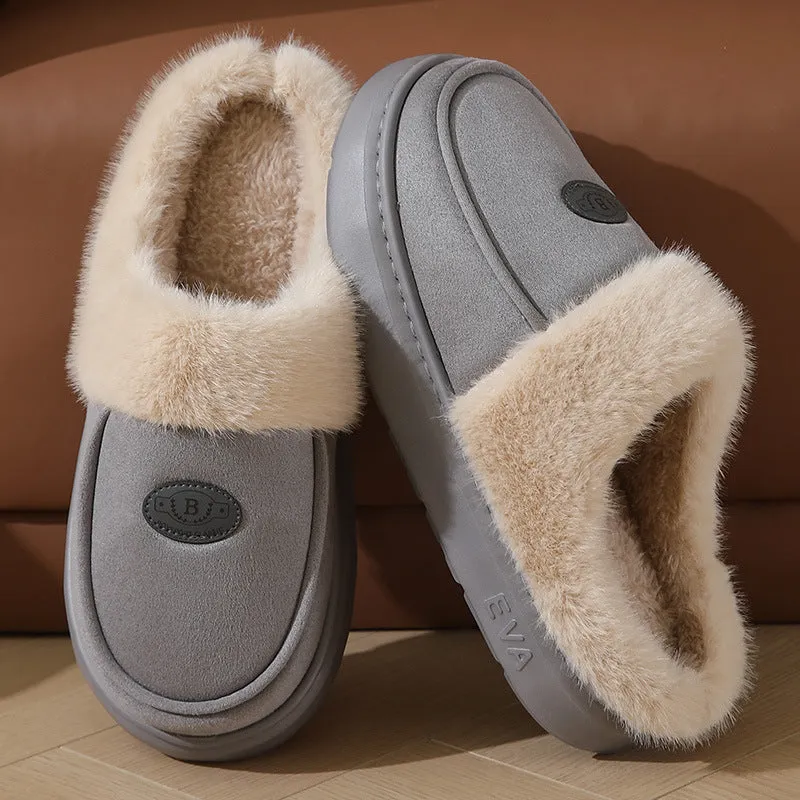Men's Winter Plush Slippers – Warm Suede, Non-slip Indoor House Shoes