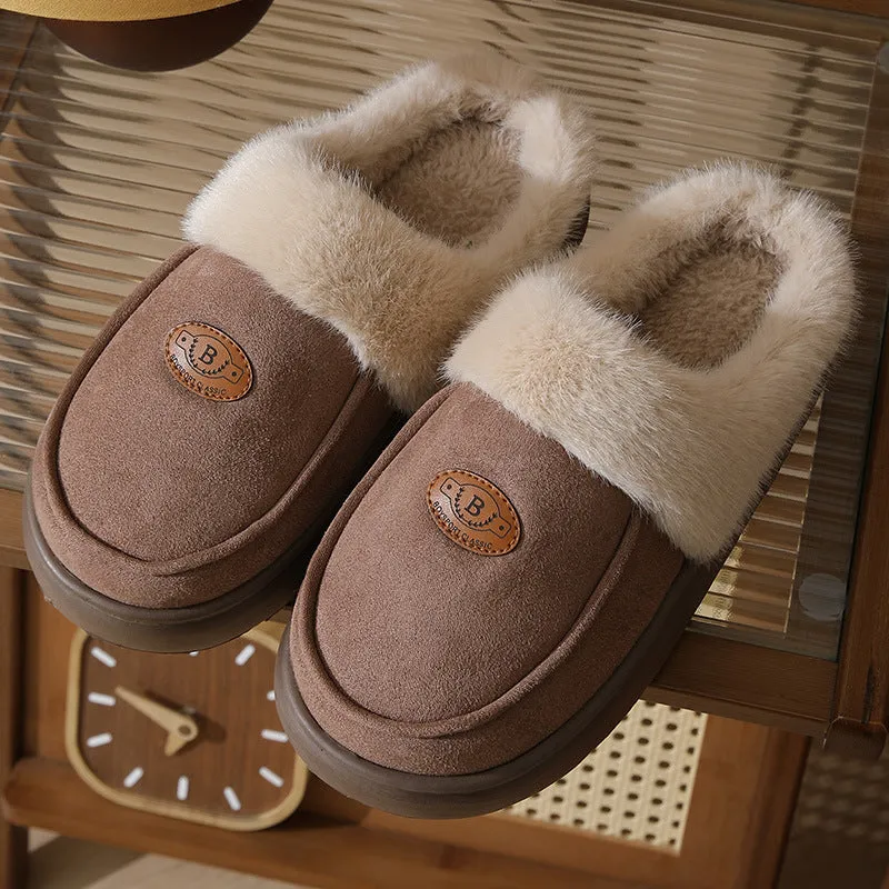 Men's Winter Plush Slippers – Warm Suede, Non-slip Indoor House Shoes