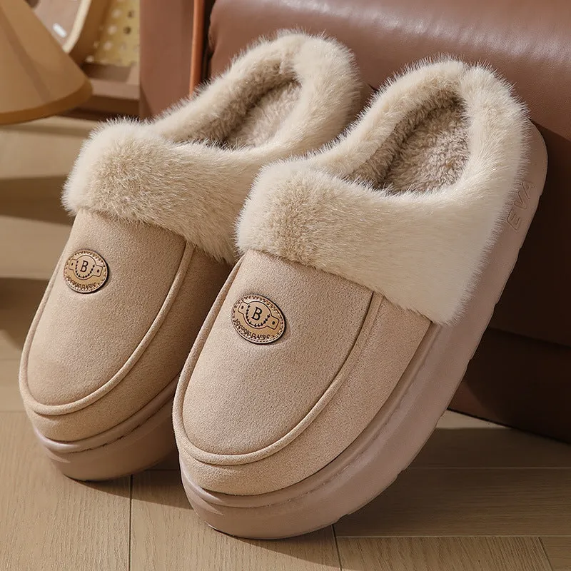 Men's Winter Plush Slippers – Warm Suede, Non-slip Indoor House Shoes
