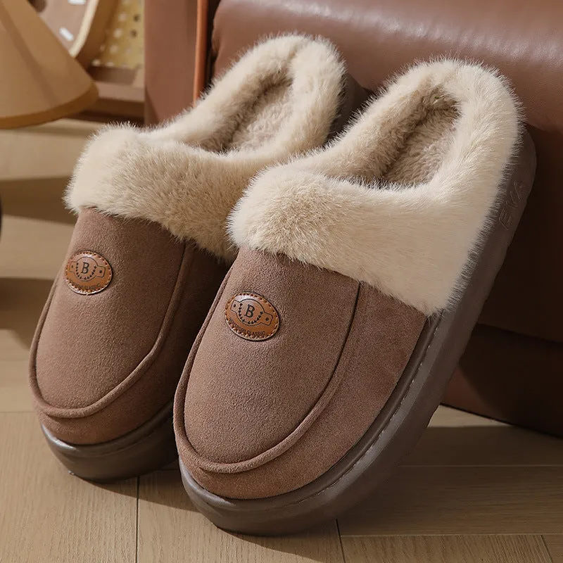 Men's Winter Plush Slippers – Warm Suede, Non-slip Indoor House Shoes