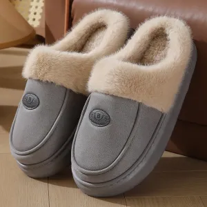 Men's Winter Plush Slippers – Warm Suede, Non-slip Indoor House Shoes