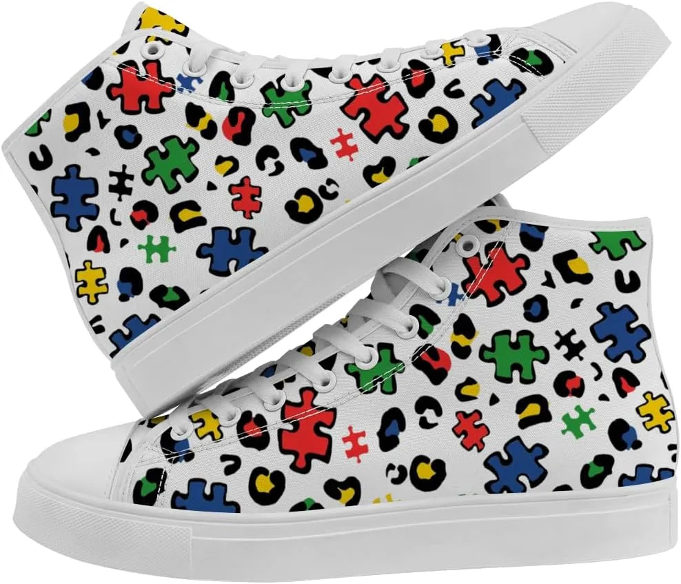 Men's Women's Autism High Top Canvas Shoes Autism Awareness High Top Sneakers Lace Up Casual Shoes Gifts for Men Women