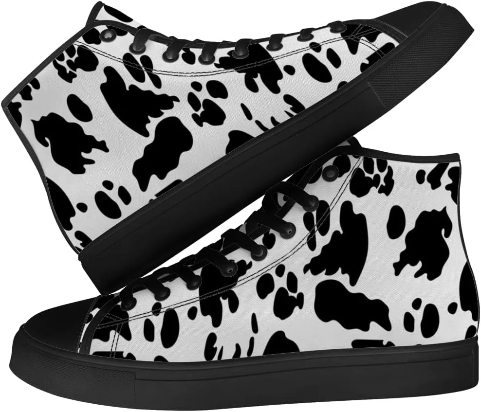 Men's Women's Cow Print High Top Canvas Shoes High Top Sneakers Lace Up Casual Shoes Gifts for Men Women