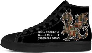 Men's Women's Dragon Reading Book High Top Canvas Shoes Dragon High Top Sneakers Lace Up Casual Shoes Gifts for Boys Girls