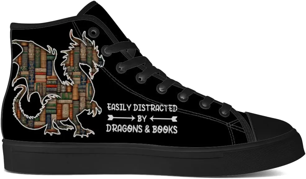 Men's Women's Dragon Reading Book High Top Canvas Shoes Dragon High Top Sneakers Lace Up Casual Shoes Gifts for Boys Girls