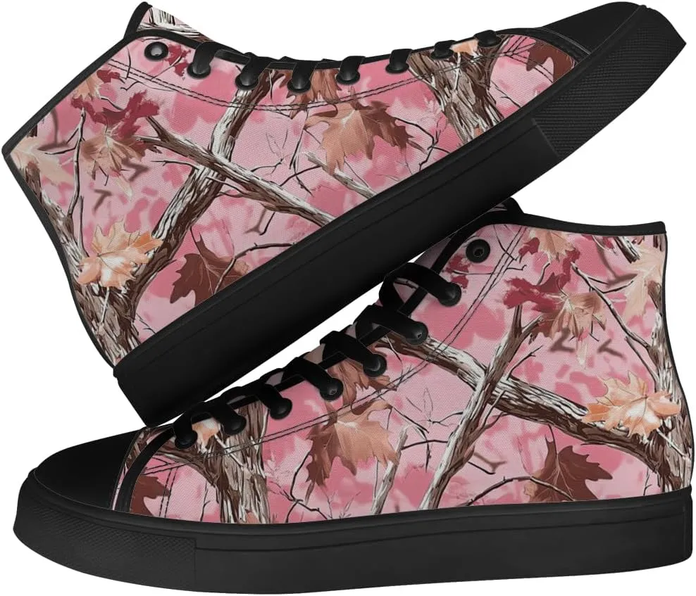 Men's Women's Pink Camouflage High Top Canvas Shoes High Top Sneakers Lace Up Casual Shoes Gifts for Men Women