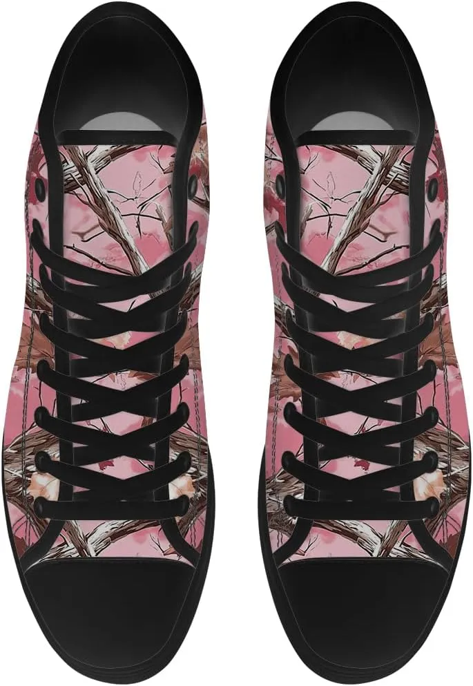 Men's Women's Pink Camouflage High Top Canvas Shoes High Top Sneakers Lace Up Casual Shoes Gifts for Men Women