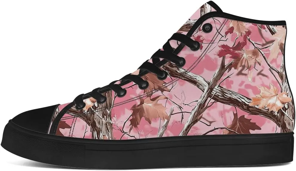 Men's Women's Pink Camouflage High Top Canvas Shoes High Top Sneakers Lace Up Casual Shoes Gifts for Men Women