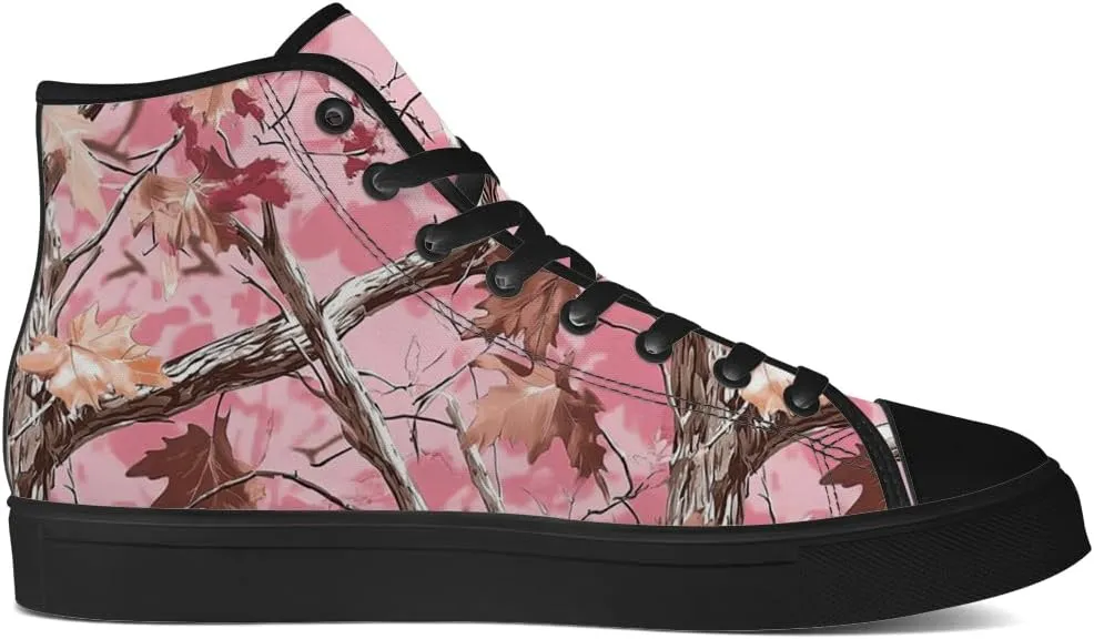 Men's Women's Pink Camouflage High Top Canvas Shoes High Top Sneakers Lace Up Casual Shoes Gifts for Men Women