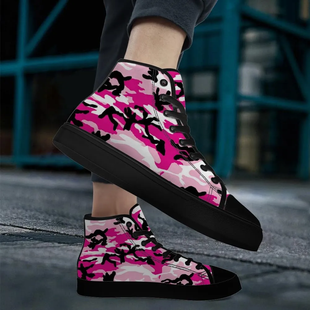 Men's Women's Pink Camouflage High Top Canvas Shoes High Top Sneakers Lace Up Casual Shoes Gifts for Men Women