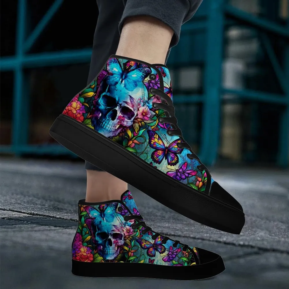Men's Women's Skull High Top Canvas Shoes Butterfly High Top Sneakers Lace Up Casual Shoes Gifts for Men Women