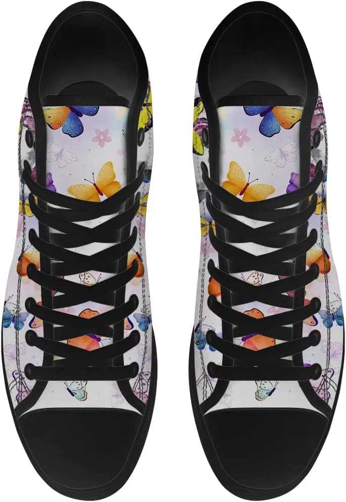 Men's Women's Skull High Top Canvas Shoes Butterfly High Top Sneakers Lace Up Casual Shoes Gifts for Men Women
