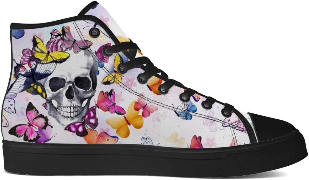 Men's Women's Skull High Top Canvas Shoes Butterfly High Top Sneakers Lace Up Casual Shoes Gifts for Men Women