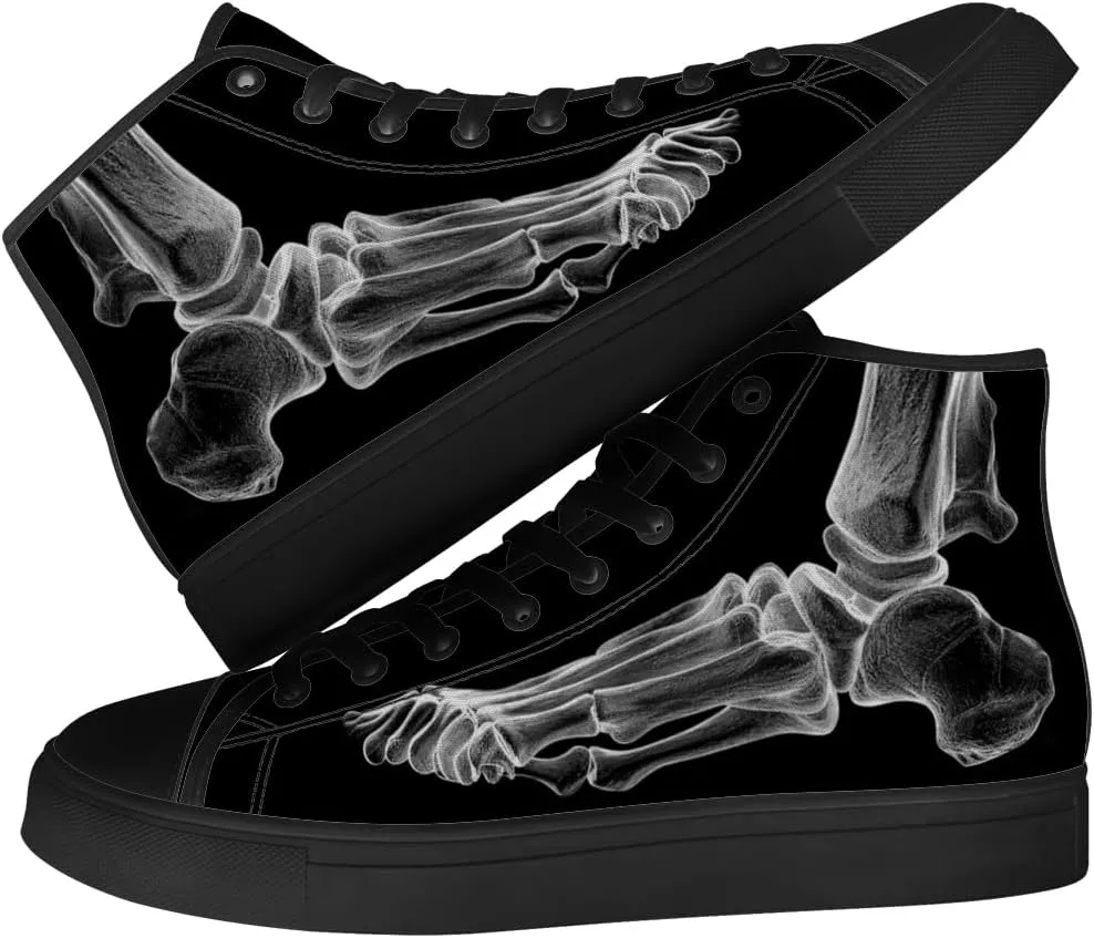 Men's Women's Skull High Top Canvas Shoes Skeleton High Top Sneakers Lace Up Casual Shoes Gifts for Men Women