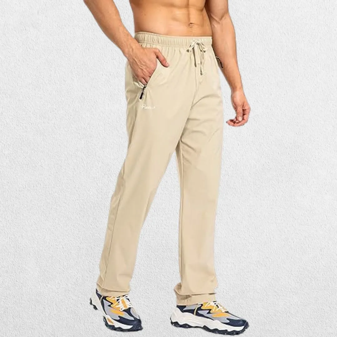 Men's Workout Athletic Trousers with Elastic Waist and Zipper Pockets