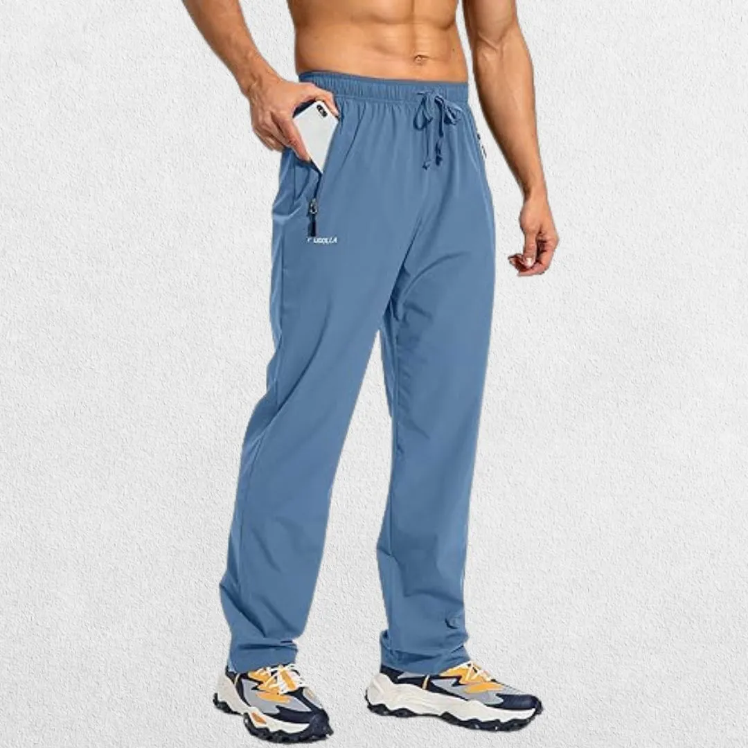 Men's Workout Athletic Trousers with Elastic Waist and Zipper Pockets