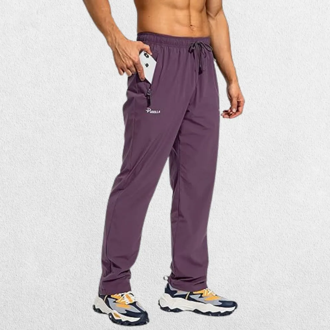 Men's Workout Athletic Trousers with Elastic Waist and Zipper Pockets