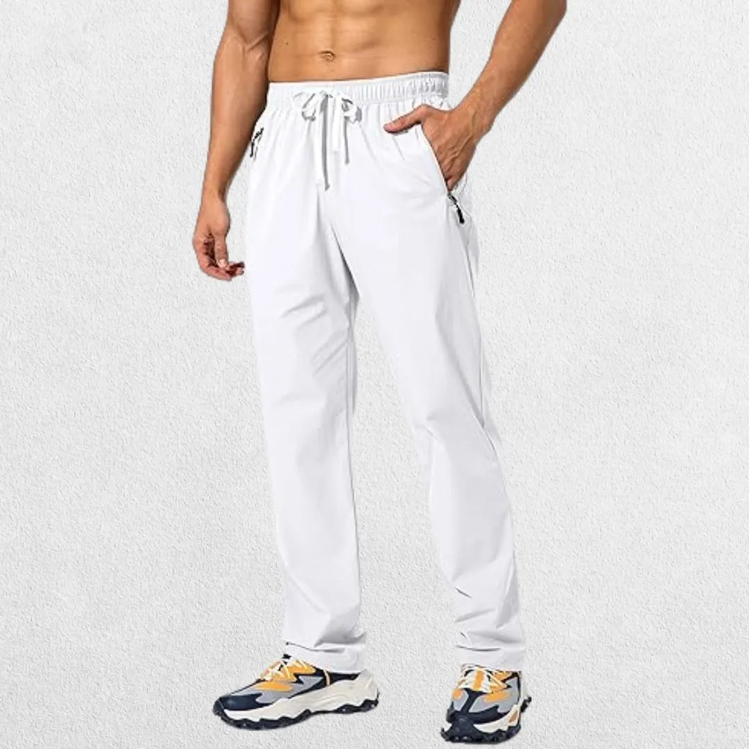 Men's Workout Athletic Trousers with Elastic Waist and Zipper Pockets