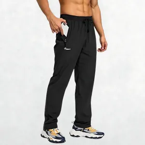 Men's Workout Athletic Trousers with Elastic Waist and Zipper Pockets