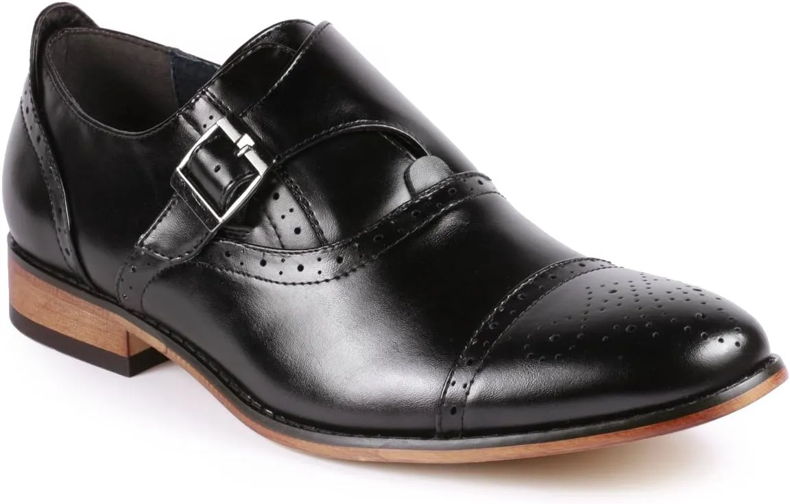 Metrocharm MC604 Men's Monk Strap Cap Toe Slip-on Dress Shoe